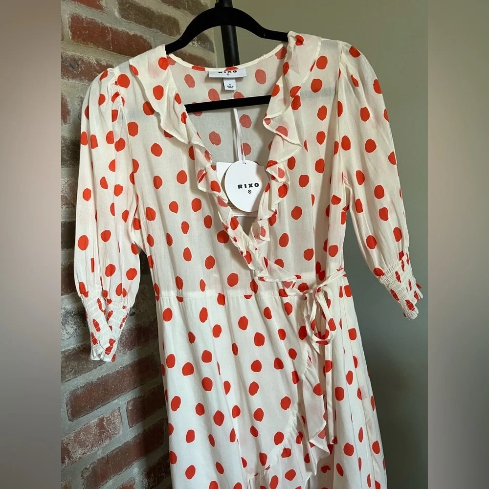 Rixo for Target Polka Dot Puff Sleeve Ruffle Wrap Dress NWT | size small